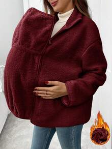SHEIN Pregnant Women's Fluffy Warm Zip-Up Loose 3-In-1 Jacket, Winter Women Winter Jacket Plus Size Maternity Jacket Warm Maternity Coat Maternity Clothes Fall Winter Maternity Fleece Jacket