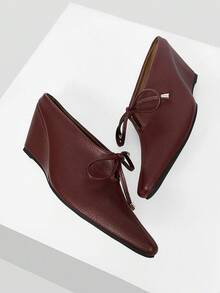 Mnmlis Women's Versatile Platform Wedge Heel Shoes - Burgundy - View 5
