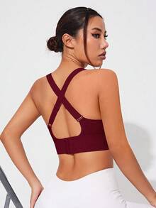 SHEIN Core Rhythm Áo ngực thể thao liền mạch dành cho nữ có dây đeo có thể tháo rời - Màu Đỏ Sâu - Xem 6