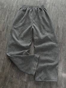 Coolqubz Pantalones de chándal rectos de ajuste holgado y estilo patchwork en gris, pantalones deportivos versátiles - Gris Claro - Ver 3