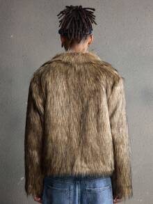AXEPEAK Men's Autumn/Winter Zipper Faux Fur Casual Long Sleeve Coat - Khaki - View 2