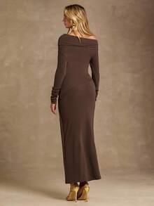 Glamine 2pcs/Set Elegant Party 3D Floral Decor Off Shoulder Top And Skirt - Mocha Brown - View 2