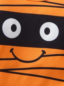 SHEIN Playful Pals 3件套新生儿木乃伊服装套装 - 连体衣、裤子、帽子，适合圣诞节、派对、生日、拍照、日常穿着，春夏秋冬皆宜。卡通婴儿服装，木乃伊宝宝套装，橙色套装，男宝宝