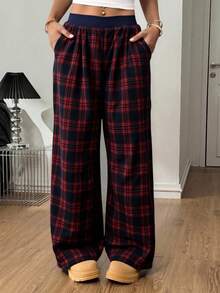 Tween Girls' Casual Plaid Straight Leg Woven Pants