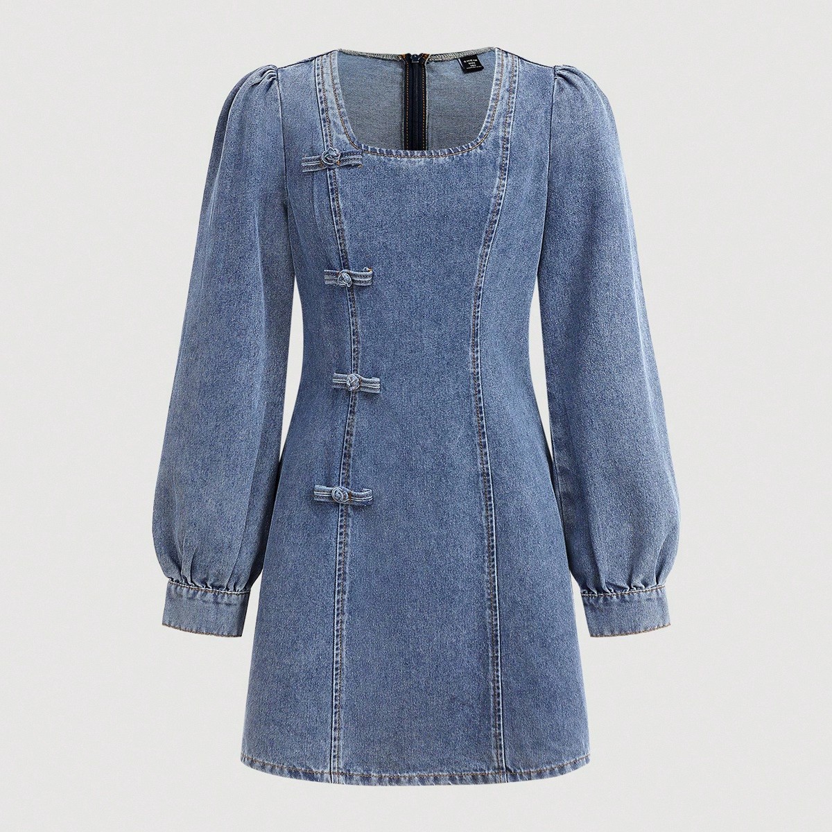 Vestido corto de cuello cuadrado de mezclilla azul para niñas