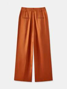 lacRébo Caramel Satin High-Waist Tailored Wide-Leg Pants Fall Spring Summer Office Business Casual French Style Parisian Style - Rust Brown - View 8