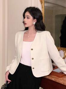 DAZY Women's Elegant Solid Color Overcoat, Suitable For Commuting Jacket - White - View 3
