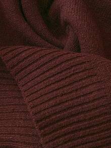 Linhara Conjunto de pijama feminino plus size de lã tricotada, cor café - Vermelho - Ver 4