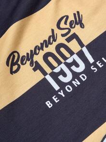 Manfinity Sporsity Men's Letter & Striped Print Casual Short Sleeve Polo Shirt