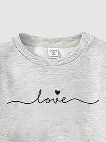 SHEIN 2 件套 Tween Girls 保暖内衬字母和心形图案超大运动衫和阔腿运动裤套装，浅灰色 - 淺灰色 - 查看 8