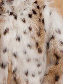 SHEIN Privé 女式动物印花长袖立领宽松仿皮草夹克 - 米色 - 查看 12