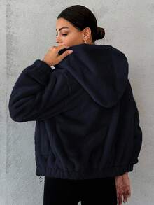 EURMUSE Zip Up Hooded Fleece Jacket - Black - View 2