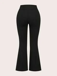 SHEIN EZwear 2 件套黑色高腰交叉设计紧身休闲喇叭裤，适合春秋季，加大码 - 黑色 - 查看 7