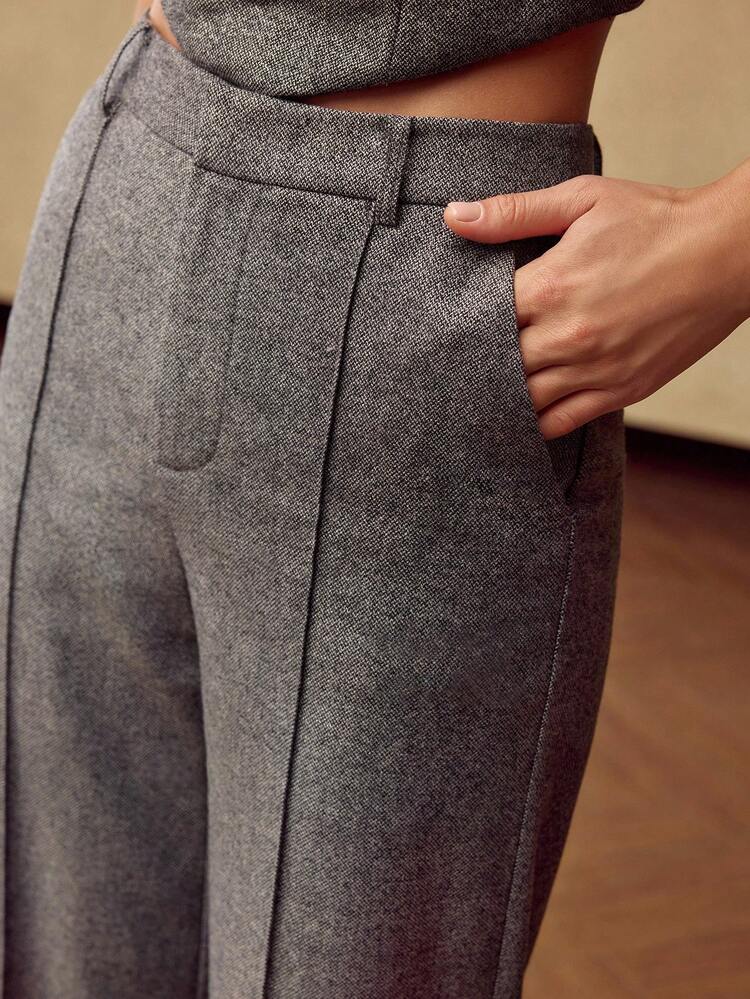 PANTALONES DE LANA Y TWEED CON DETALLES BRILLANTES PARA MUJER, GRIS CARBÓN, OTOÑO/INVIERNO