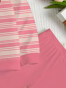 SHEIN Leap Crew 2 件套 Tween 女童休闲奶油粉色条纹迷你标志草莓印花运动衫和紧身裤套装，多巴胺颜色，舒适圆领长袖，适合秋冬季 - 彩色 - 查看 6