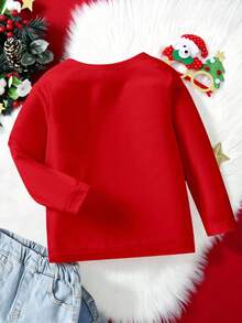 Kleine Mädchen Weihnachten: Vielseitig, modisch, süßer Weihnachts-Rentier & Buchstaben-Muster Langarm Allzweck T-Shirt, geeignet für Weihnachtspartys, alle Jahreszeiten