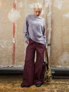 COUREZ Sweat-shirt-shirt col rond ample lavé / Vêtements Y2K pour l'automne Vêtements d'hiver pour femmes Hauts décontractés pour sortir Pulls d'hiver pour femmes Confortable - Gris - Voir 2