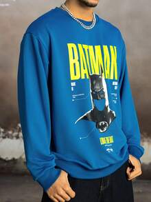 BATMAN X SHEIN Men's Casual Letter Graphic Crew Neck Sweatshirt, Autumn