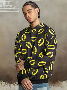 BATMAN X SHEIN 男式全印花长袖连帽卫衣