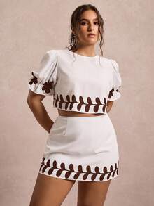 Freevana 大码女式休闲短袖上衣和迷你裙两件套 - 棕色 - 查看 6