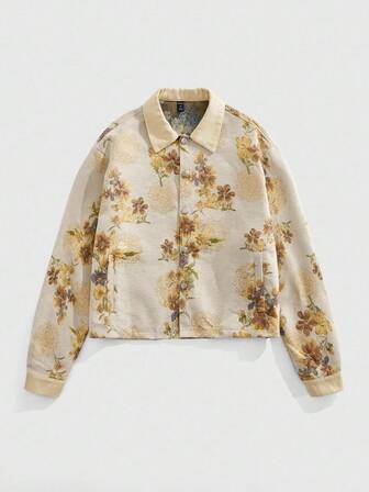 Street Life Giacca casual da uomo con motivo floreale e bottoni, autunnale