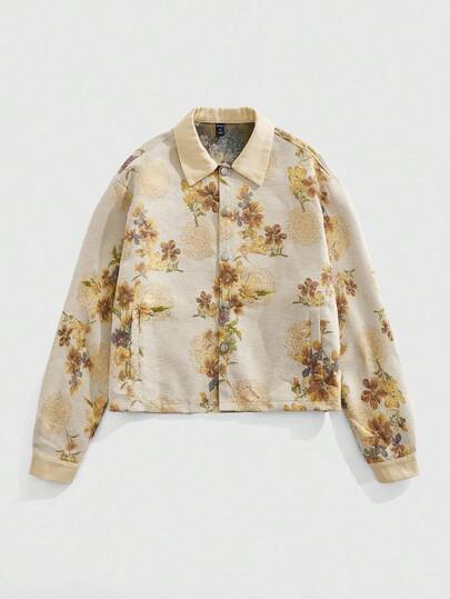 Street Life Men's Casual Floral Pattern Button-Up Jacket, Autumn