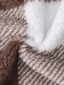 SHEIN Tween Boys Casual Plaid Pattern Fleece Hooded Jacket, Autumn/Winter - Khaki - View 5