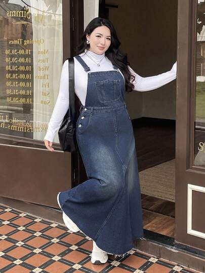 Rivivi Winter Outfit Plus Size Cowgirl Outfit, Blue Denim Sleeveless Jumpsuit, Fall Dresses