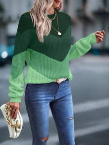 EMERY ROSE Women's Crew Neck Four-Color Green Sweater - Multicolor - View 4