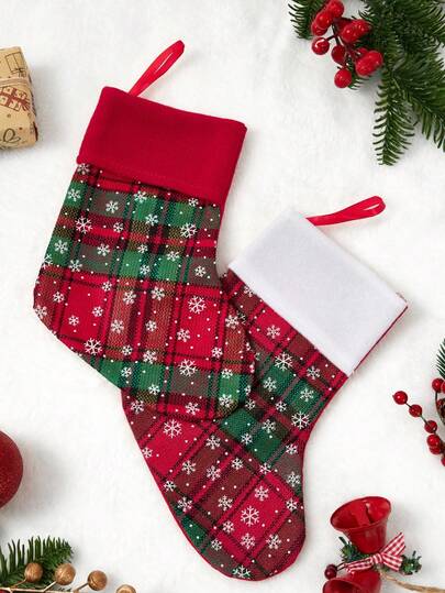 PETSIN 1PC Christmas Checkered Fabric Christmas Small Socks Christmas Pet Socks