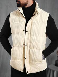 Manfinity CasualCool Men's Quilted Zip-Up Button Vest, Warm For Autumn/Winter - Beige - View 3