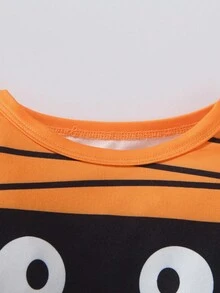 SHEIN Playful Pals 3件套新生儿木乃伊服装套装 - 连体衣、裤子、帽子，适合圣诞节、派对、生日、拍照、日常穿着，春夏秋冬皆宜。卡通婴儿服装，木乃伊宝宝套装，橙色套装，男宝宝