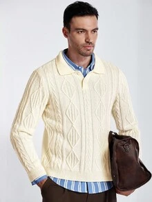Manfinity Homme Pull col roulé décontracté à manches longues avec motif géométrique texturé pour hommes, automne/hiver - Nude - Voir 6