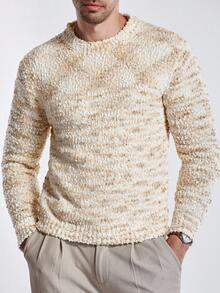 Manfinity CityGents Men Pullover Sweater,Beige Autumn Casual Vacation Fashionable Textured Floral Mesh Design Furry Sweater For Couples,Gift Idea For Husband Boyfriend - Multicolor - View 5
