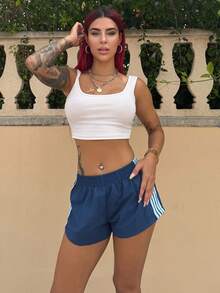 Bearsaez Summer Women Shorts, Fashionable For Warm Season,Flowy Shorts - Navy Blue - View 1