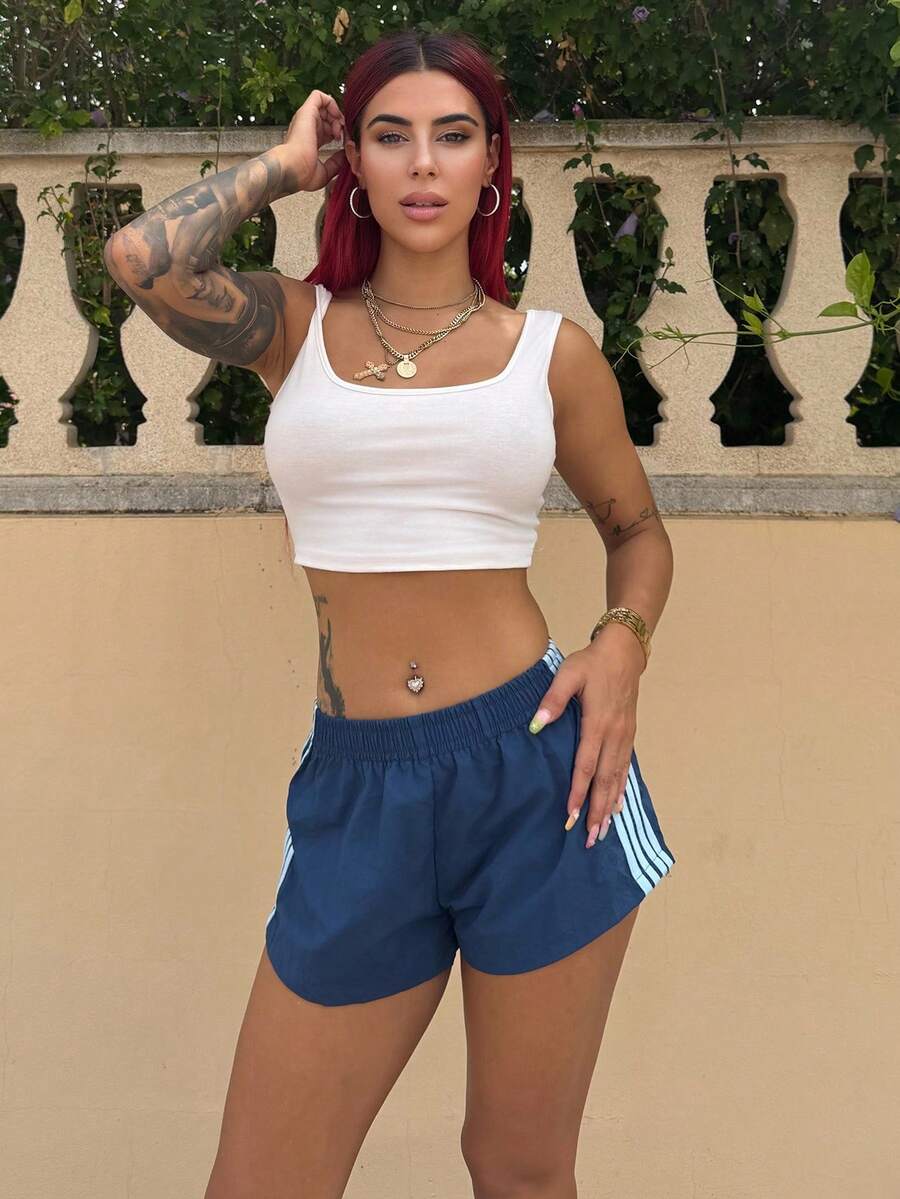 Bearsaez Summer Women Shorts, Fashionable For Warm Season,Flowy Shorts - Navy Blue - View 1