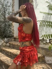 Bearsaez Conjunto de dos piezas para mujer para uso diario - Rojo - Ver 5