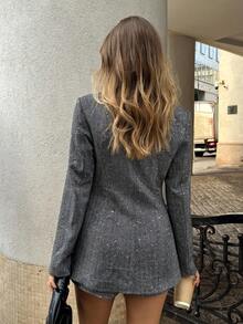 SHEIN BAE 女士时尚通勤亮片装饰西装外套 - 灰色 - 查看 2