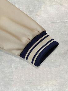 ROMWE MEN Street Life Men's Contrast Color Patchwork Front Button Fashionable Baseball Jacket, Fall/Winter