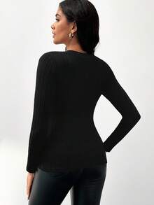 MaterniWear Áo thun bầu màu trơn, họa tiết hoa kim loại, cổ tròn, tay dài, ôm dáng, có gân, thích hợp mặc trong bụng mẹ, áo bầu cho phụ nữ mang thai, áo bầu thanh lịch, áo kiểu nữ màu đen sang trọng. - màu đen - Xem 3