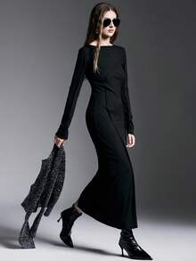 INAWLY Minimalist Asymmetric Ripped Design Midi Dress For Women - Black - View 8