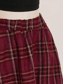 SHEIN ICON 女士加大码性感大胆前卫时尚个性化千禧风格Y2K返校季复古格子拼接不对称下摆松紧腰多层半身裙 - 彩色 - 查看 7