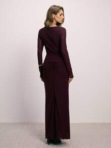 ATUI Studio Elegantes minimalistisches Mesh-Langarmoberteil & geraffter Midi-Rock Set, minimalistisch elegante Lässig Pendler-Bürokleidung, Langarm figurbetontes Crew-Neck-Top + regulär geraffter figurbetonter Midi-Rock, modische Pendler-Garderobe, Damen Strandoutfit, Flughafen-Outfit, Urlaubsoutfit, Lehrer-Outfit