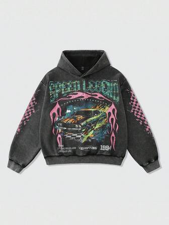 Street Life Sudadera corta con capucha lavada y vintage para hombres, estilo retro urbano, otoño