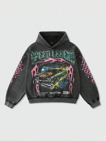 Street Life sweat-shirt à capuche court vintage lavé pour hommes, style rétro streetwear, automne