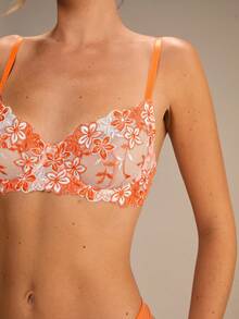 Enchnt 2pcs/Set Pink Romantic Padded Wire Bra & Panty Set For Women, Lingerie - Orange - View 2
