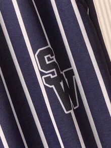 SWAVVY Men's Full Width Vertical Stripe Digital Print Casual Sweatpants - Royal Blue - View 5