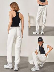 GLOWMODE 26'' Double Thick Fleece Warm Loose Fit Adjustable Drawstring Waist Joggers With Side Pockets Daily Casual Winter