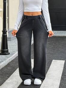 Flexra Jeans droits taille mi-haute lavés - Gris - Voir 3