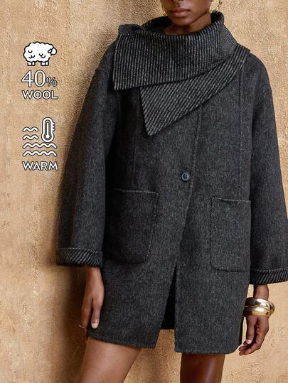 Lumalex VITNOS 新款奢华羊毛大衣，秋冬高端休闲宽松长袖双面女式外套，配围巾，秋季新款女装，冬季，休闲优雅，时尚秋季，周末度假，晚宴，秋冬工作装，今冬时尚单品，御寒外套，新年，生日礼物，冬季奢华外套，适合约会、外出、夜生活、婚礼、假日、生日等场合，温暖舒适的秋冬女装